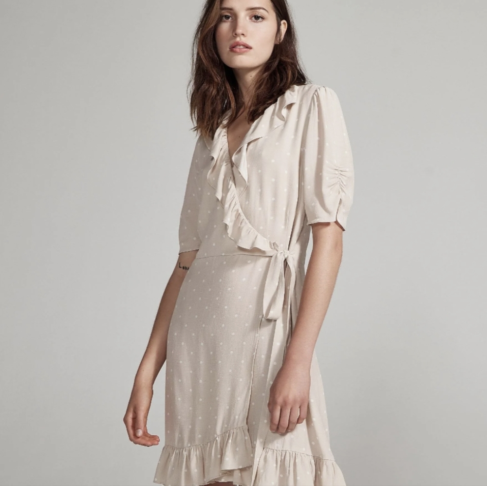 Sanctuary Polka Dot Faux Wrap Dress Women's  Ruffle Lined